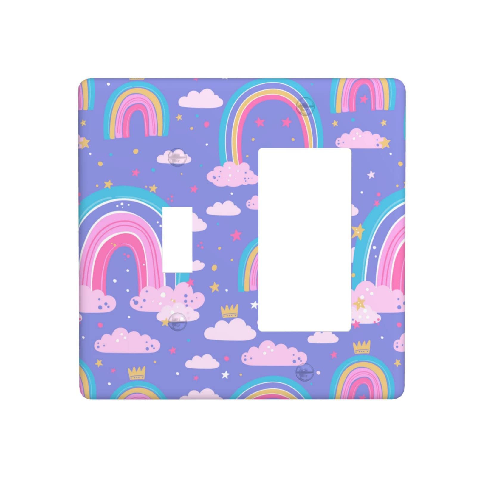 Rainbow Cloud Star Pink Double 2 Gang Light Switch Cover & Outlet Plate - Decorative Electrical Wall Plate for Bedroom, Nursery, Kids Room & Home Decor