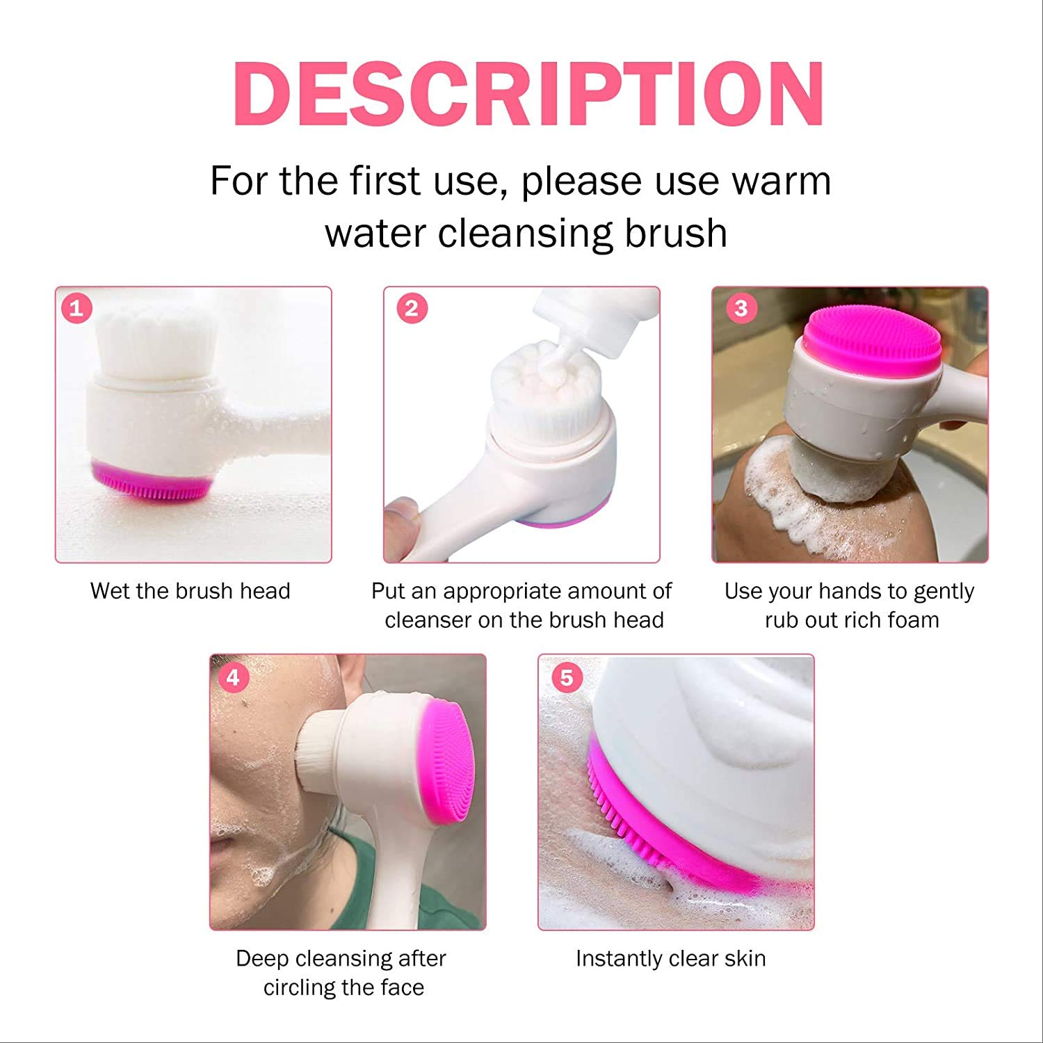 TREXEE 2 in 1 Facial Cleansing Brush - 3D Double-Sided Silicone & Soft Bristles for Deep Cleansing, Exfoliating, Makeup Removal & Acne Care (White) | Perfect for Daily Skincare & Spa-Like Facial Massage at Home
