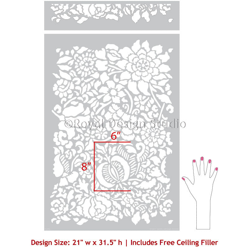 Francesca Floral Damask Wall Stencil - Reusable DIY Painting Template for Home Decor, Bedroom & Nursery Wall Art - Perfect for Accent Walls, Furniture Upcycling and Creative Projects