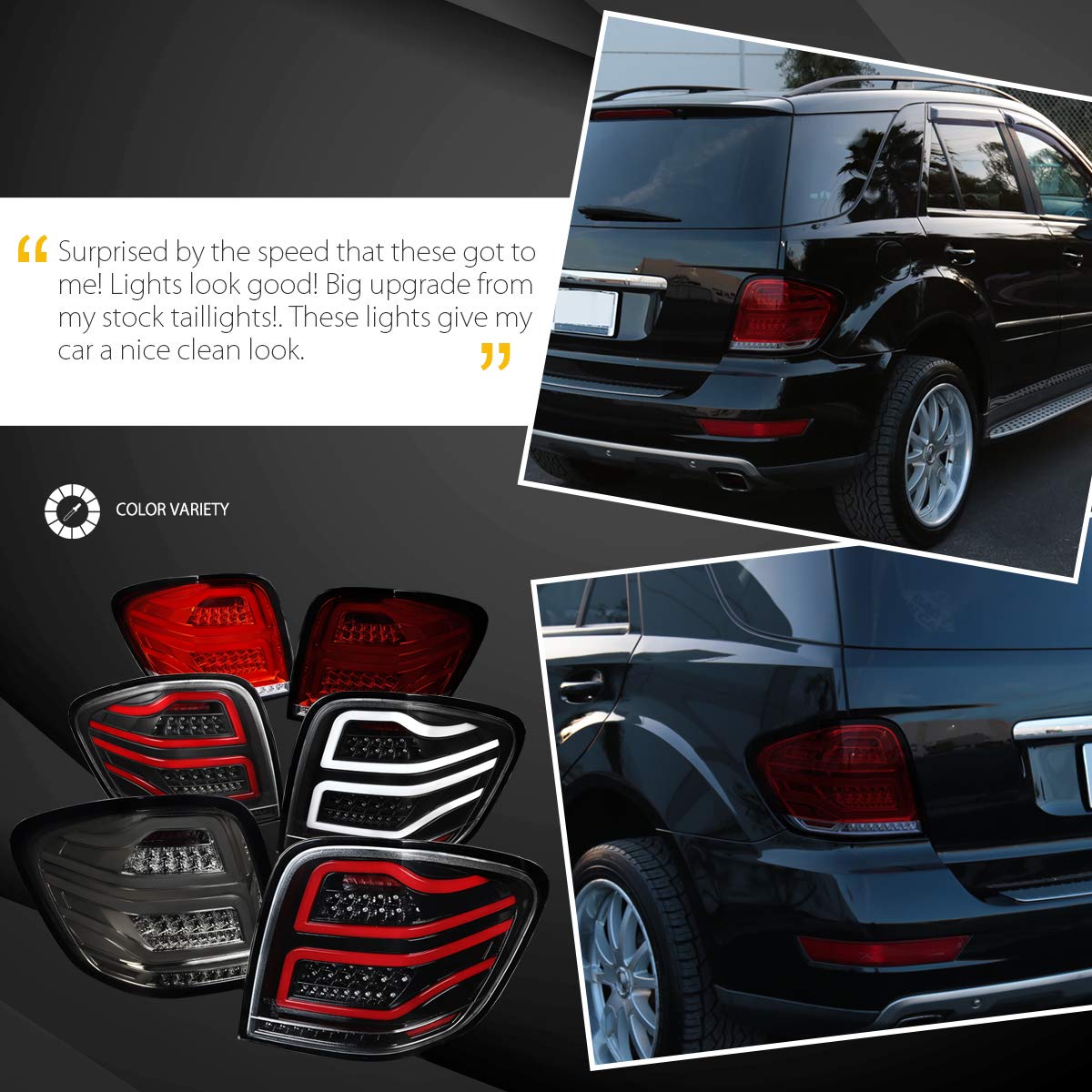 2006-2011 Mercedes-Benz W164 ML-Class LED Tail Lights - Red Smoke Left & Right Pair Assembly - Enhanced Visibility & Style for Night Driving & Custom Car Upgrades