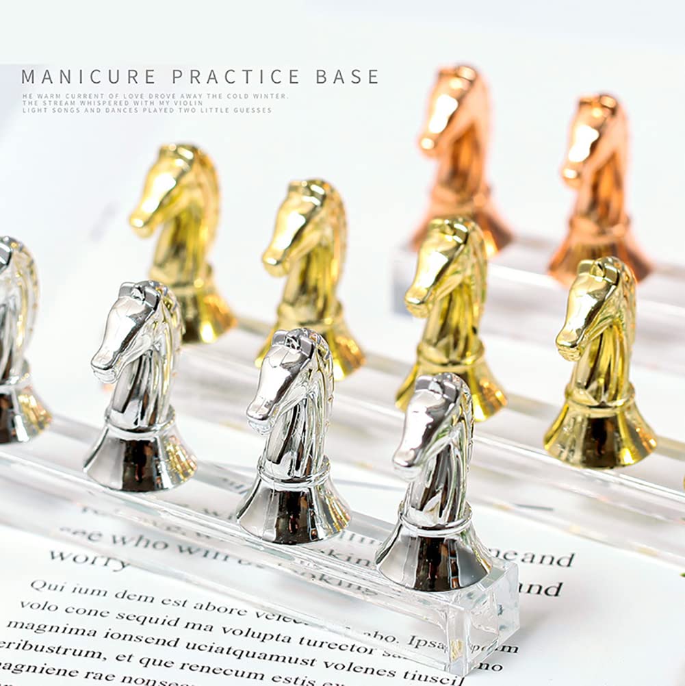 Horse Head Nail Art Stand - 3 Sets with Clay for Salon & DIY Manicure