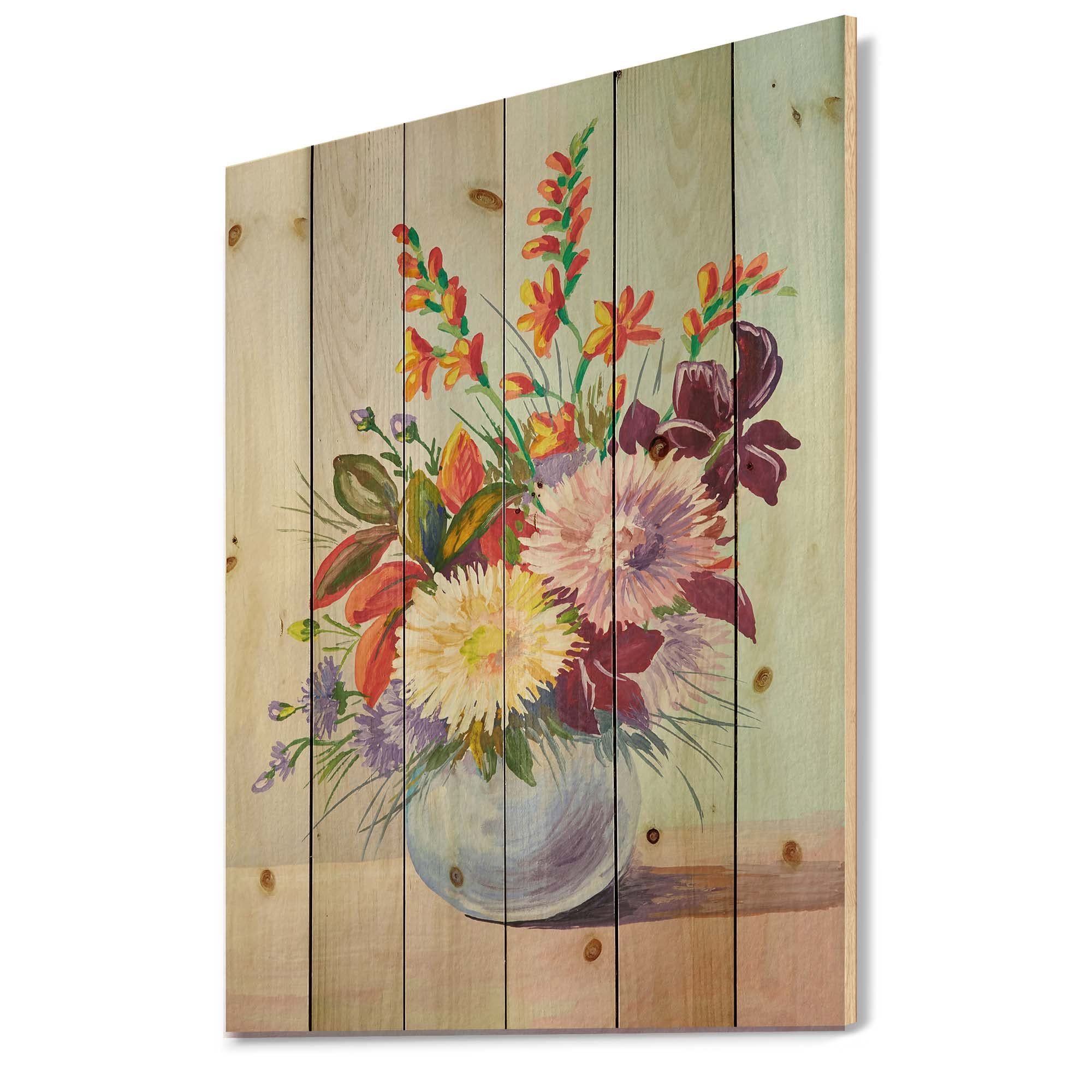 Traditional Wood Wall Decor - Still Life with Asters in Vase, Purple Floral Wood Wall Art, Large Pine Wood Panel Print | Home & Office Decoration, Living Room Wall Art, Bedroom Decor