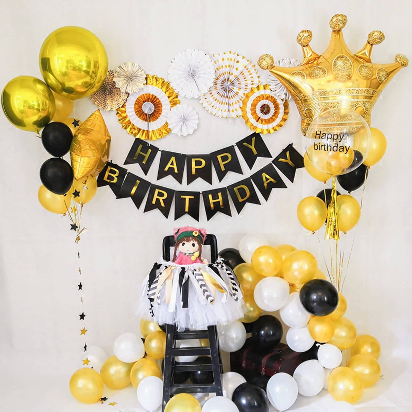 Happy Birthday Banner - Black and Gold Party Decorations for Birthday Celebrations | Perfect for Birthday Parties, Anniversaries & Special Events