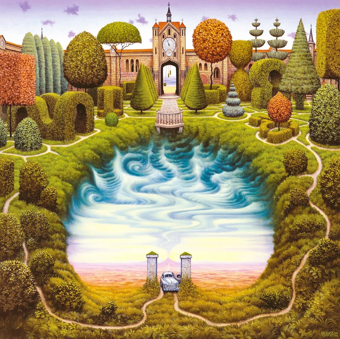 Premium Wooden Jigsaw Puzzle for Adults - 544-Piece Mystery Garden Art Puzzle by Jacek Yerka | Challenging Brain Teaser & Home Decor | Made in USA by Nautilus Puzzles | Perfect for Relaxation, Gift Giving & Family Game Night