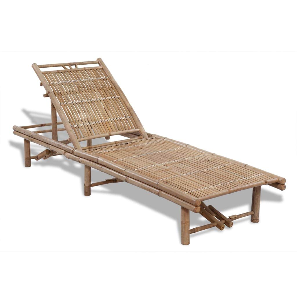 Outdoor Folding Sun Lounger Chair - Portable Beach Camping Cot with Bamboo Frame for Tanning, Relaxing & Sleeping | Lightweight Patio, Poolside & Backyard Furniture