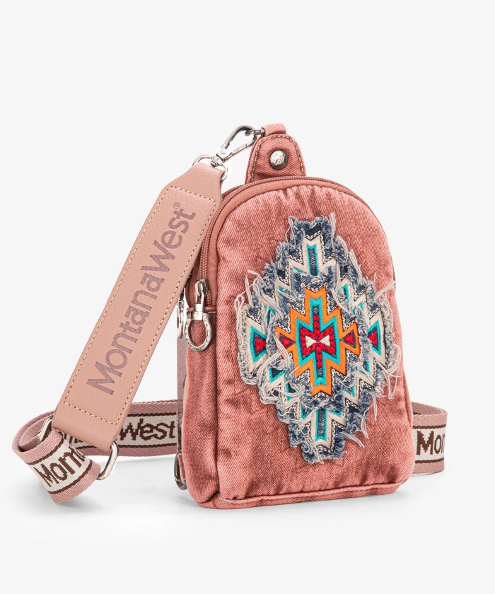 Montana West Aztec Denim Sling Bag for Women - Stylish Crossbody Purse with Adjustable Strap, Perfect for Travel, Shopping & Everyday Use