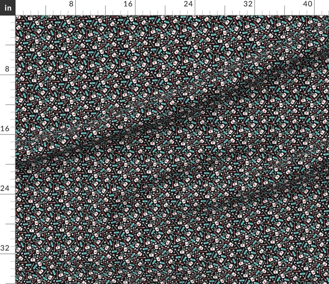 Cute Dentist Dental Print Black Small Scale Teeth Toothbrush Cotton Fabric - Fat Quarter for Sewing, Quilting, Apparel & Crafts | Perfect for DIY Scrubs, Face Masks & Home Decor