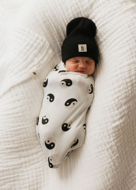Organic Bamboo Baby Swaddle Blanket - Black & White Yin Yang Design for Newborns | Soft & Breathable for Sleep, Swaddling, and Photo Shoots