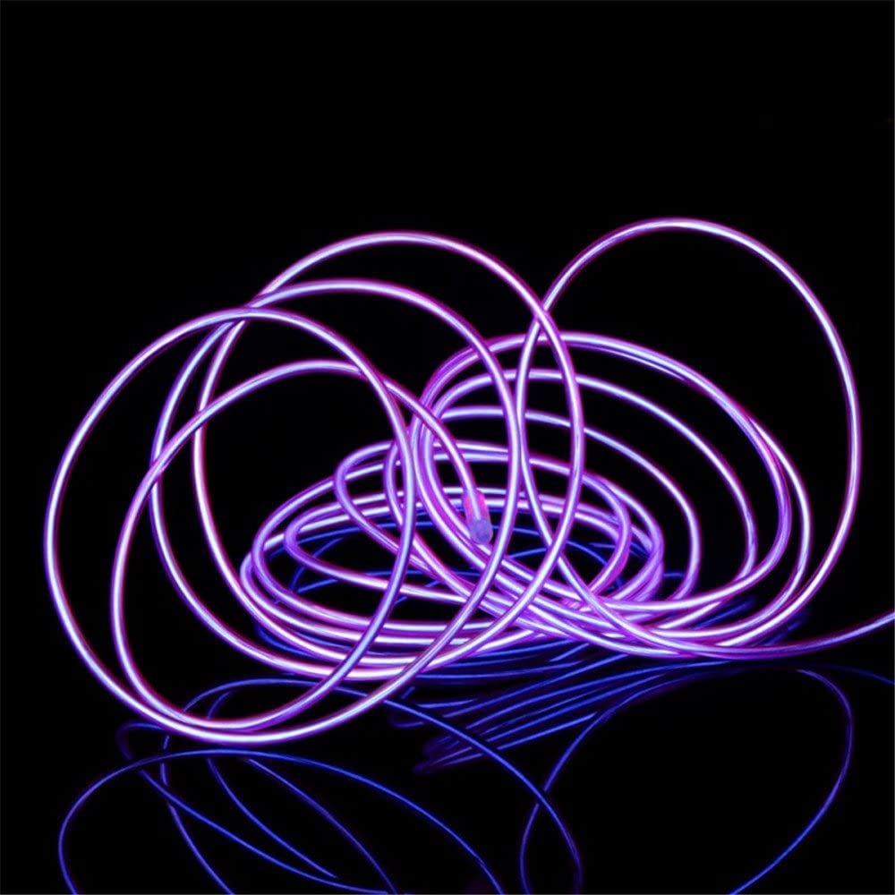 JIGUOOR 16.4ft EL Wire Battery Pack - 5m Bright Neon Light Strip with 360° Illumination for DIY, Party, Halloween & Christmas Decorations - Flexible Neon Tube Rope Lights for Home, Bar, Pub, Festival & Nightclub Lighting (Purple)