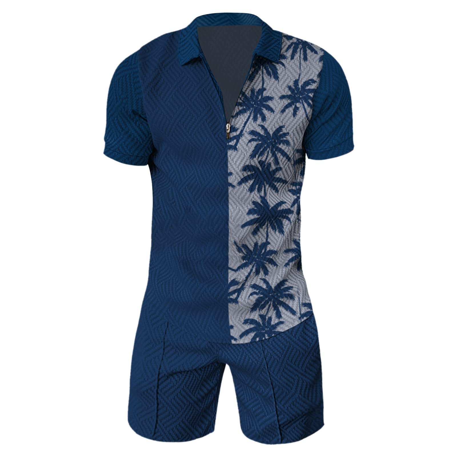 STRY男士运动裤短袖休闲衬衫短裤套装两件套夏季运动服拉链套装，适合健身、跑步、户外活动