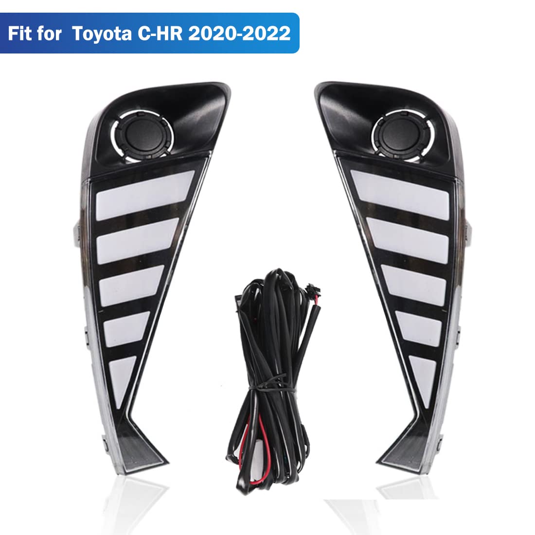 Toyota C-HR 2020 2021 LED Fog Lights Replacement - Amber DRL Daytime Running Lights with Turn Signal & Bezel (Part #CHR020) - Perfect for Night Driving and Enhanced Visibility