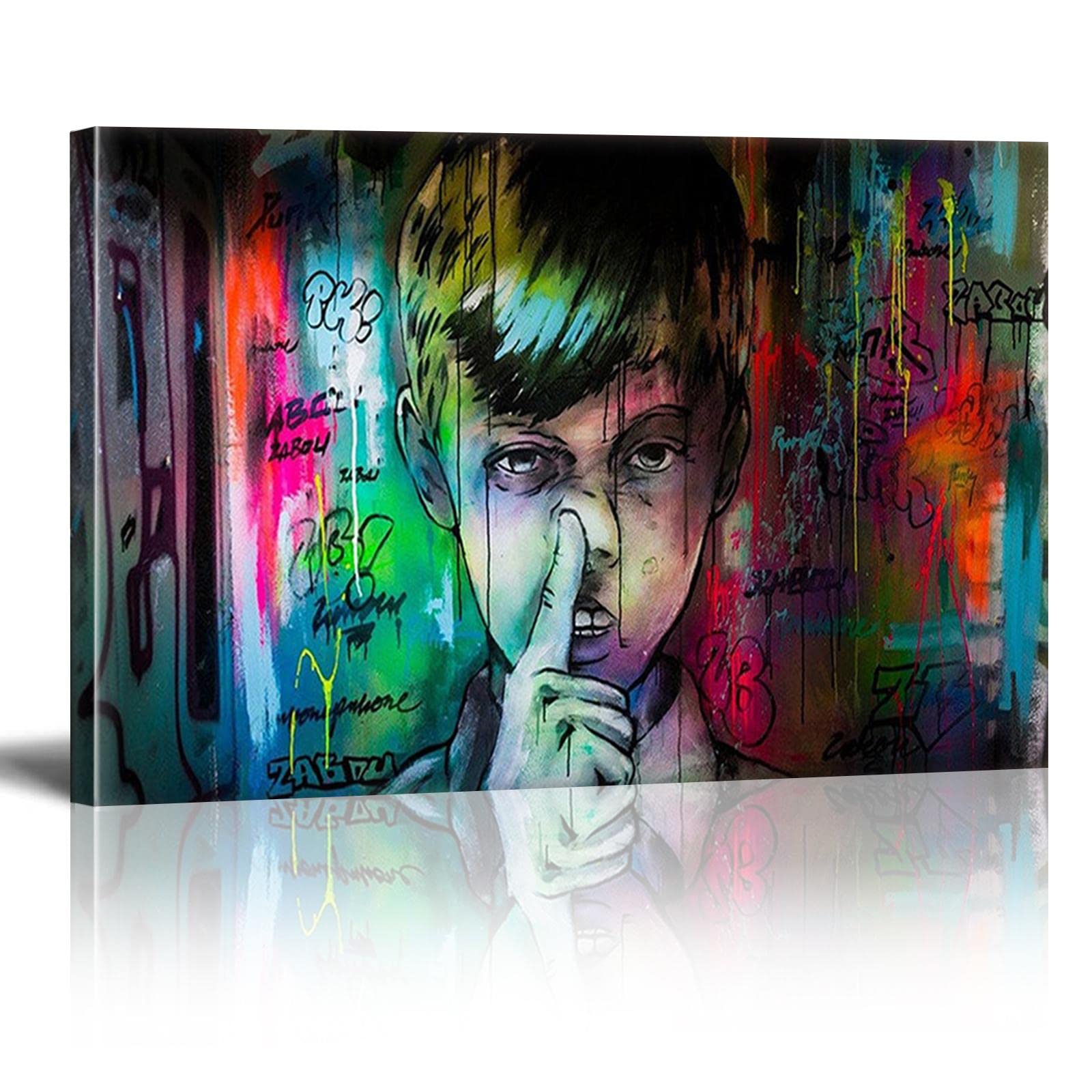Banksy Graffiti Wall Art Canvas Painting - Large 90x180cm (35×71 inch) Stretched Framed Pop Art Print for Home & Living Room Decor - Ready to Hang | Perfect for Urban Style Interiors & Street Art Lovers