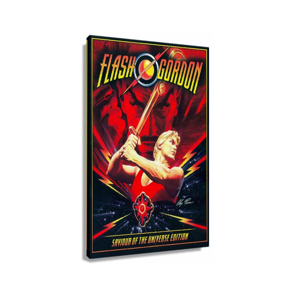 Flash Gordon Sci-Fi Classic Retro Movie Poster - Framed Canvas Wall Art (24x36 Inches) for Bedroom, Bathroom, Living Room & Office Decor - Vintage Space Adventure Print for Home Theater & Man Cave