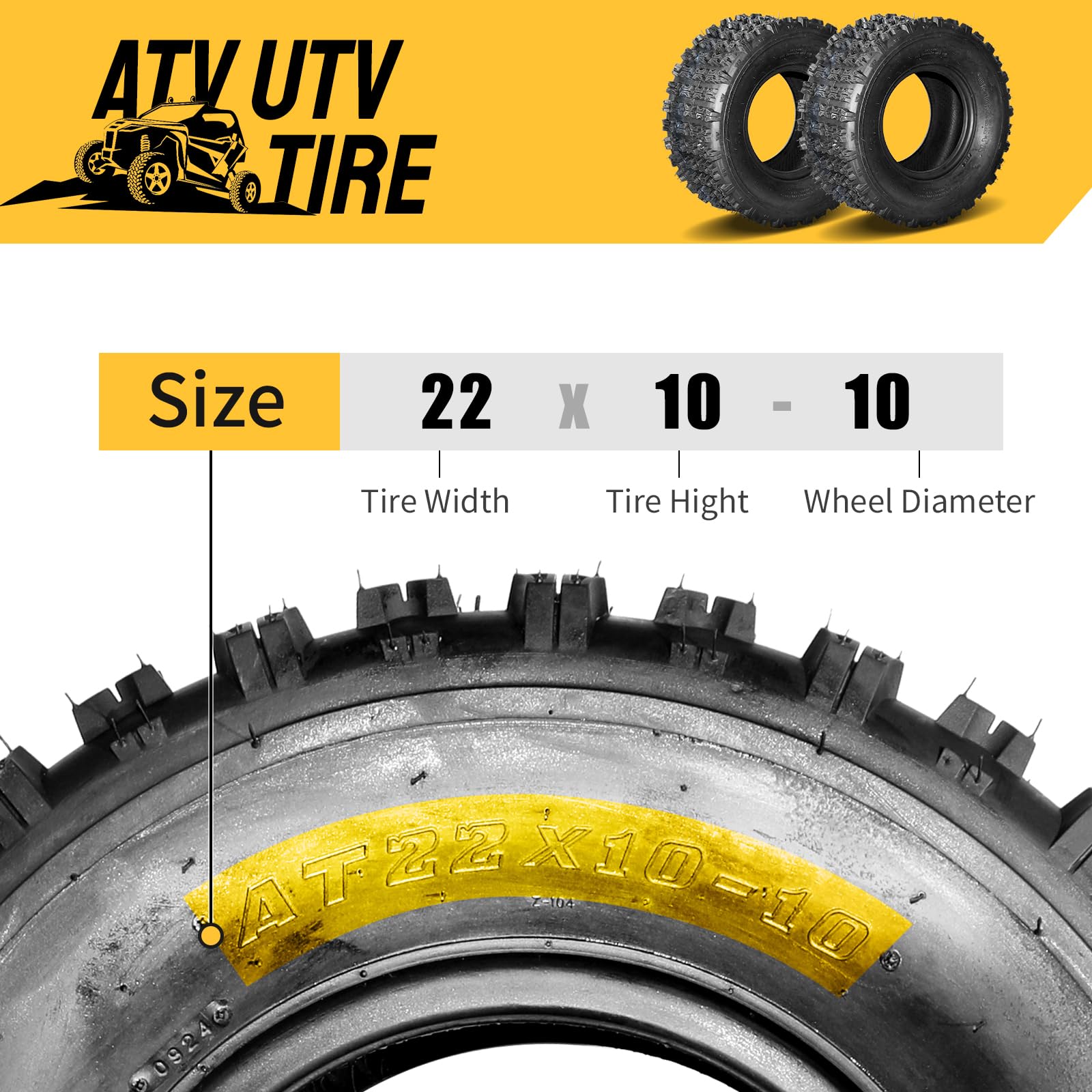 22x10-10 ATV UTV Tires - 6 Ply Tubeless All Terrain Rear Tires (Set of 2) for Sport Riding, Mud Trails & Off-Road Adventures