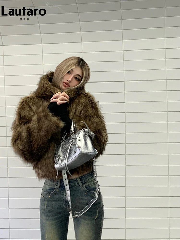 Luxury Faux Fur Coat for Women - Soft Thick Warm Shaggy Jacket with Hood & Zipper | Winter Fashion Outerwear 2024 | Perfect for Cold Weather & Stylish Streetwear