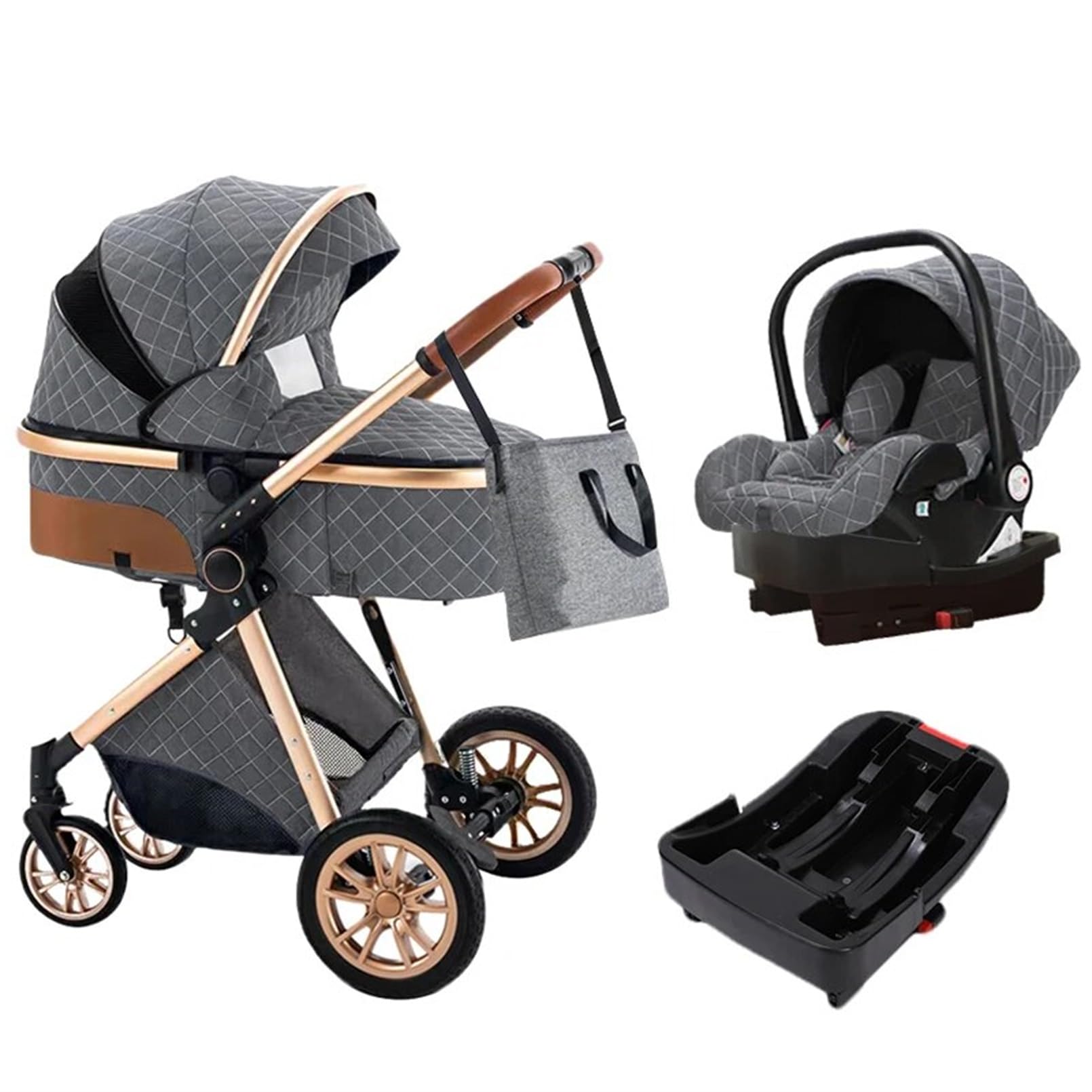3 in 1 Baby Stroller with Car Seat & Base - Lightweight Travel System, Foldable Aluminum Frame Stroller with High Landscape View - Perfect for Newborns to Toddlers (Grey) | Ideal for Shopping, Travel & Daily Walks