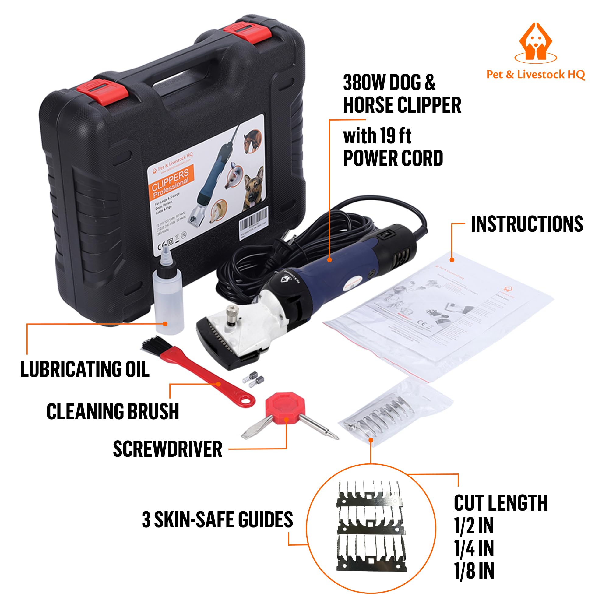 Professional Heavy Duty Dog Grooming Clippers for Thick Coats & Large Breeds - Pet Hair Trimmer Kit for XL Dogs, Horses, Livestock - Perfect for Home Grooming, Professional Salons & Animal Care