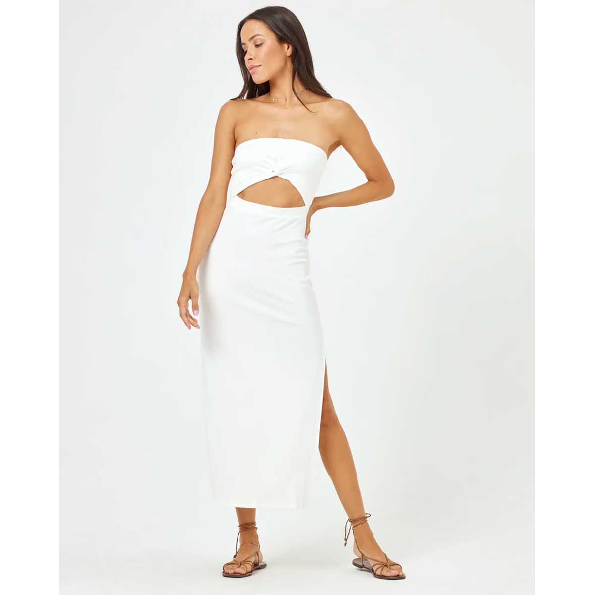 L*Space Women's Kierra Midi Dress - Cream | Flowy Summer Beach Dress for Casual Outings & Vacation Wear