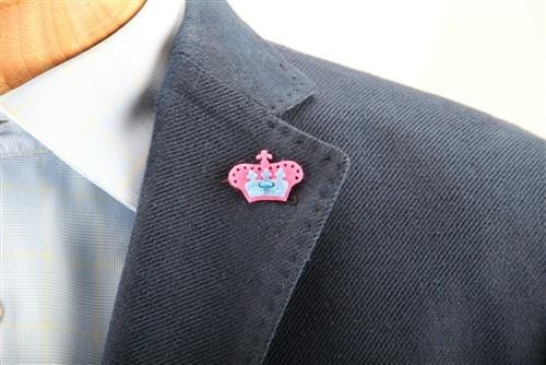Elegant Crown Lapel Pin - Poona Pink & Bishop Blue - Perfect for Formal Events, Weddings, and Business Attire