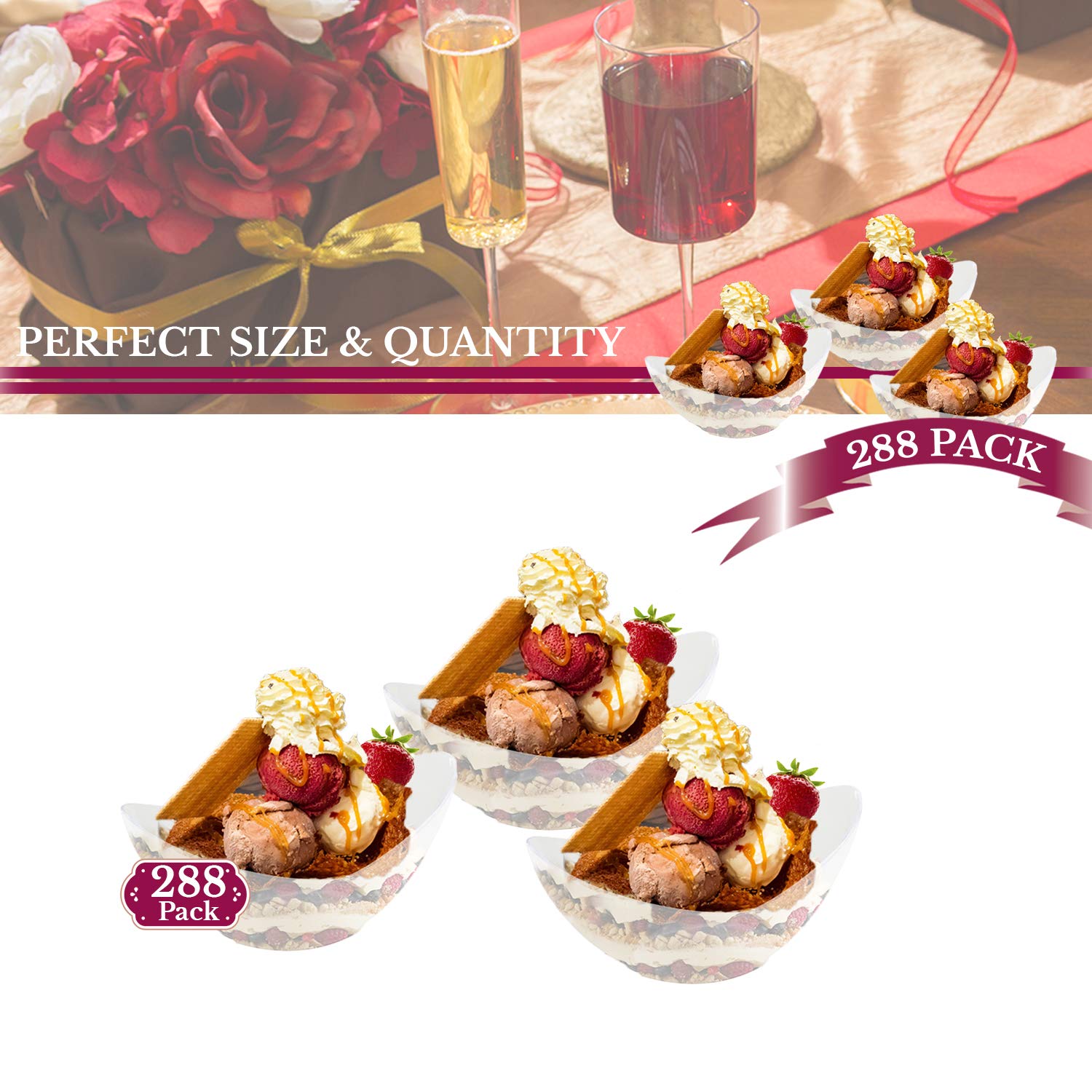 Disposable Plastic Cups - 4 oz Clear Ice Cream Bowls for Yogurt, Fruit, Cheesecake & Pudding | Bulk Party Supplies for Weddings, Events & Catering (Pack of 288) | Perfect for Dessert Bars, Ice Cream Socials & Party Snacks