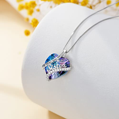 925 Sterling Silver Heart Birthstone Necklace for Sister - Personalized Sister Gift with Birthstone, Birthday, Anniversary & Valentine's Day Jewelry - Perfect for Special Occasions & Sister Bonding Moments