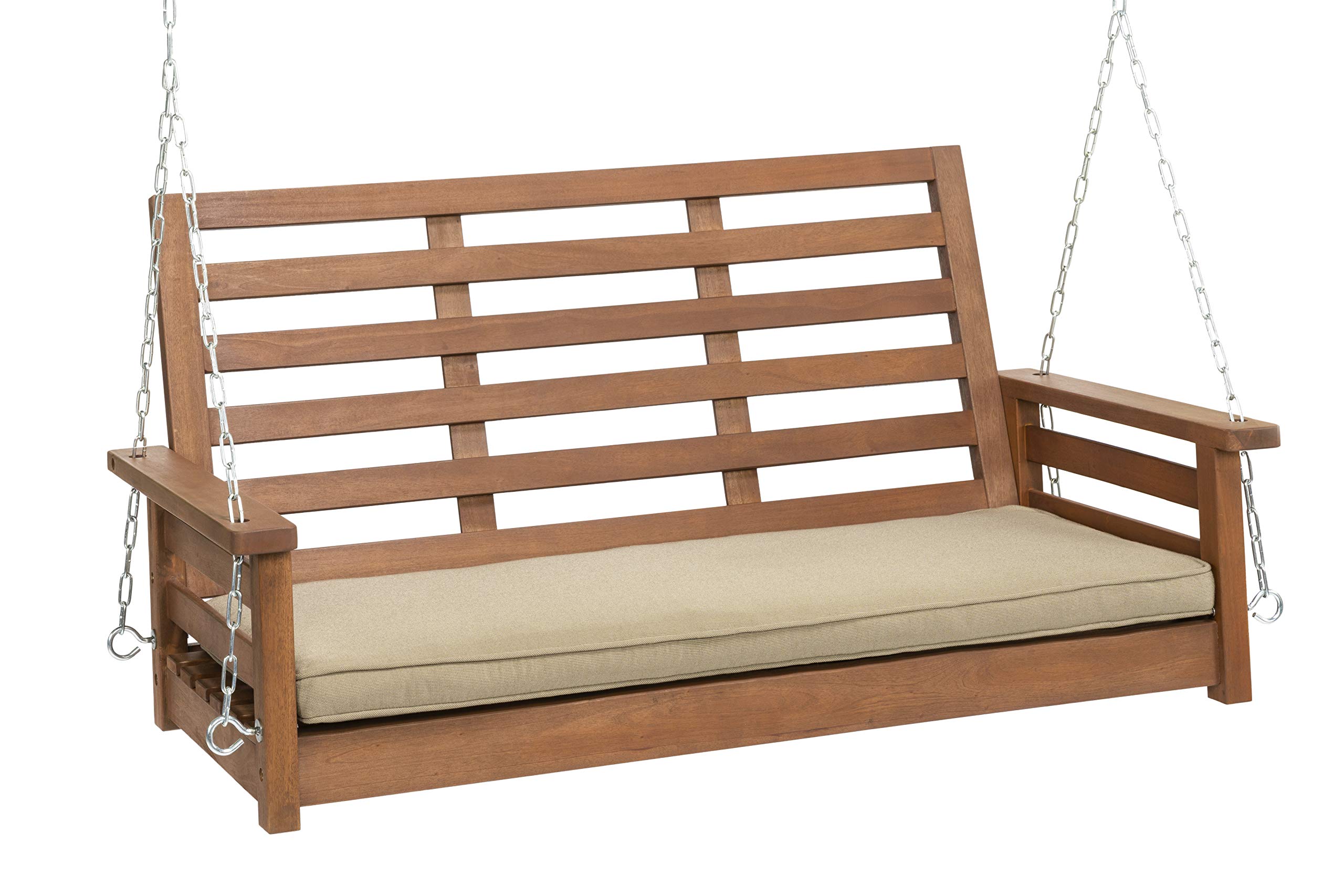Woodlawn&Home 4-Foot Porch Swing with Oil Finish & Olefin Cushion - 901166 | Outdoor Patio Furniture for Relaxing in Garden, Backyard, or Front Porch