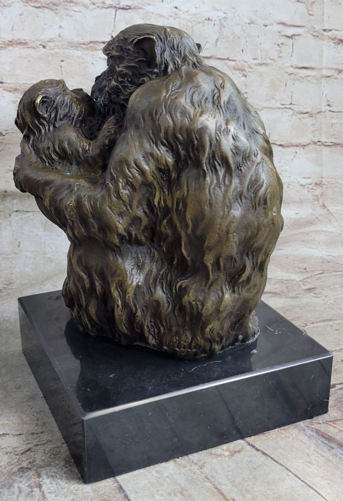 Handcrafted Bronze Gorilla & Baby Monkey Sculpture - Signed Animal Art Statue by Think Bronze | Elegant Home & Office Decor, Unique Gift for Wildlife Lovers