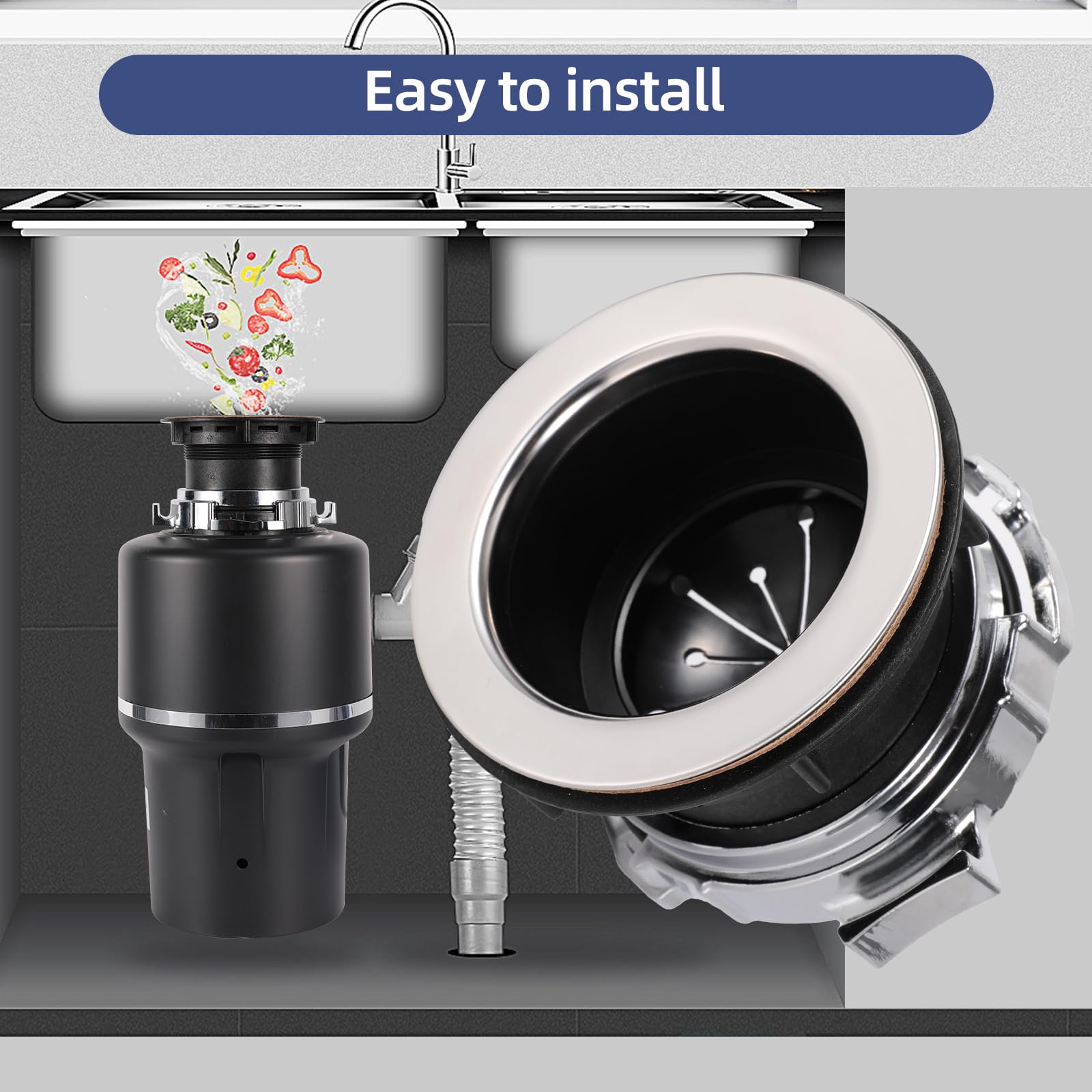 RQYEKDO Garbage Disposal Flange Kit - Stainless Steel Food Waste Disposer Mounting Accessories Replacement for Kitchen Sink - Perfect for Home, Restaurant & RV Use