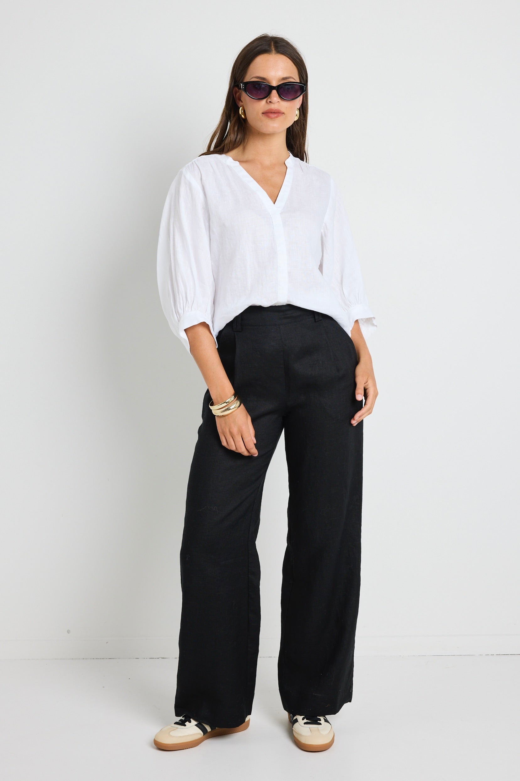 Best Black Linen Elastic Waist Wide Leg Pants for Women - Comfortable Summer Casual Trousers for Office, Travel and Daily Wear