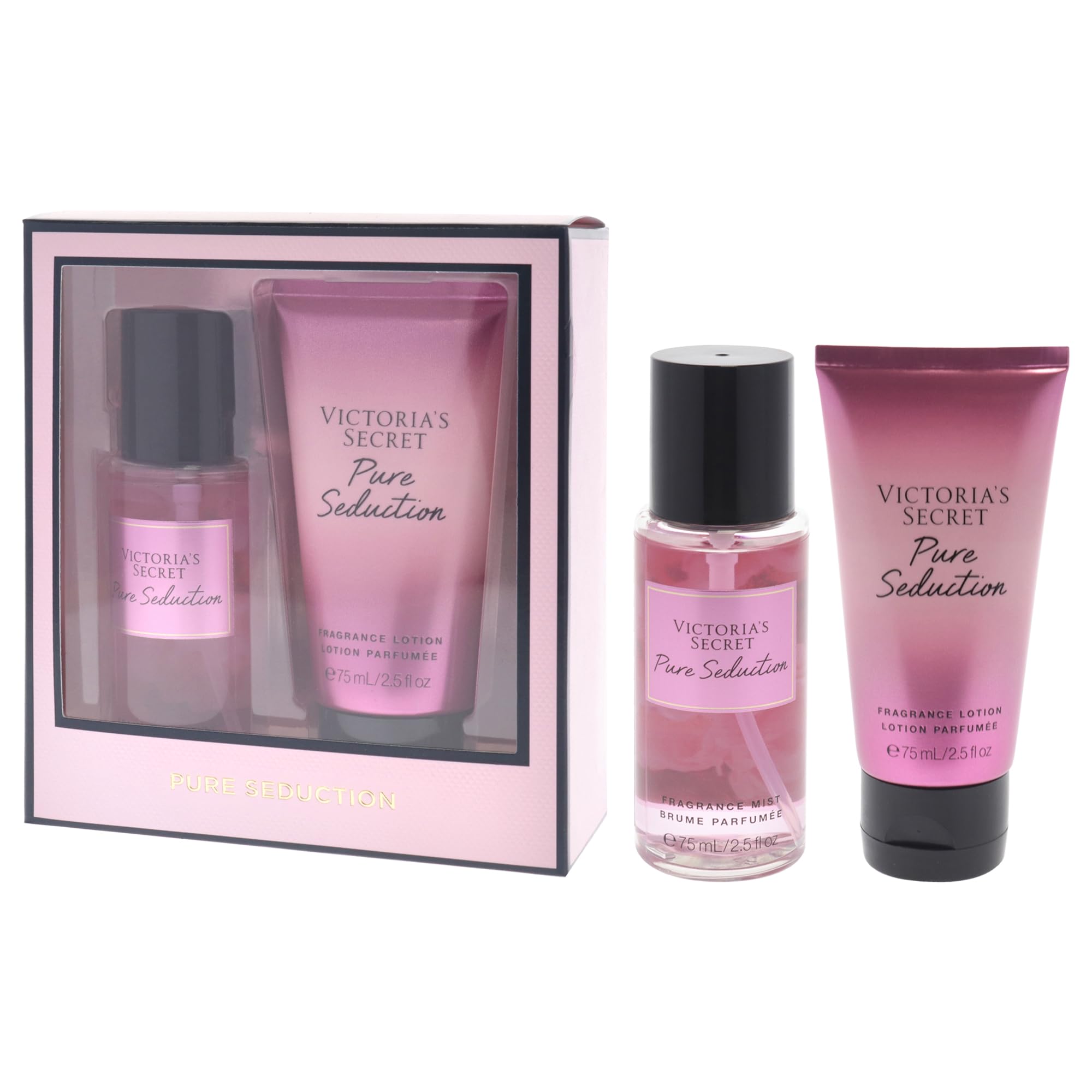 Victoria's Secret Pure Seduction Gift Set for Women - 2 Piece Fragrance Mist & Lotion (2.5oz Each) | Romantic Date Night & Special Occasion Perfume Set