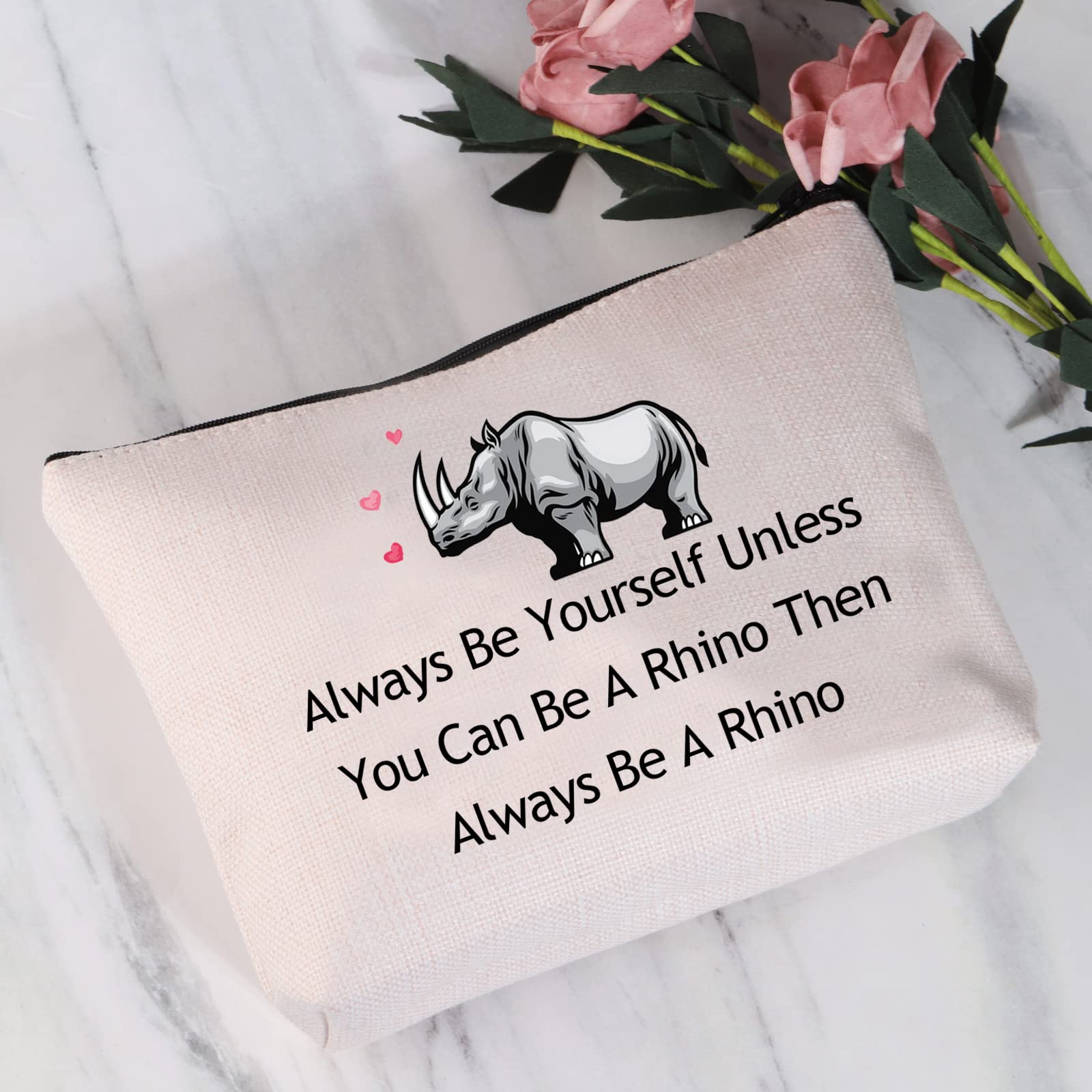 Stylish Rhinoceros Makeup Bag - Perfect Rhino Lover Gift for Travel & Toiletry | Cute Spirit Animal Rhino Cosmetic Pouch for Women & Girls | Great for Travel, Gym, Beach & Daily Use
