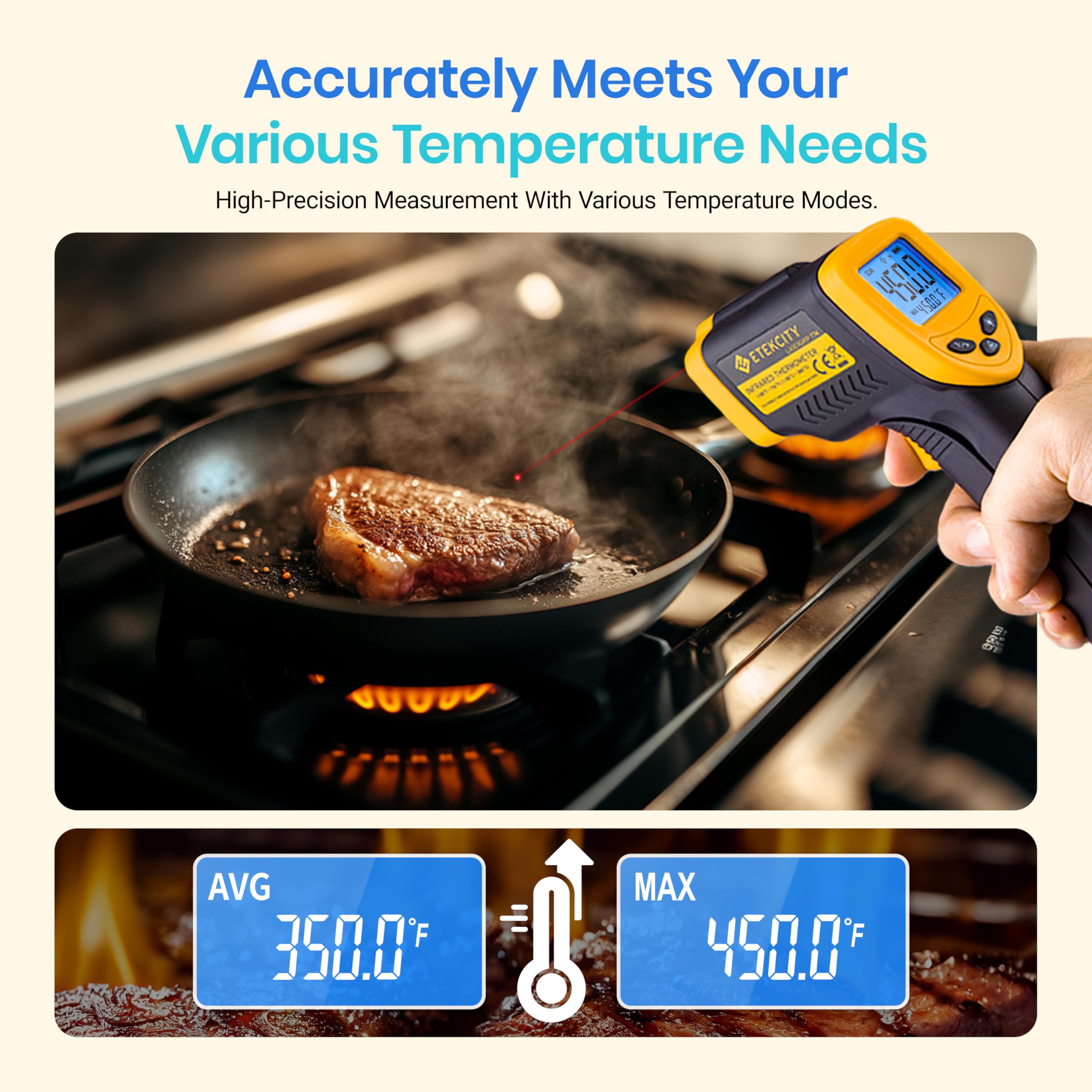Etekcity 774 Infrared Thermometer Gun -58°F to 842°F, Non-Contact Digital Laser Temperature Gun for Cooking, Meat, Candy, Oven, Grill, Refrigerator | Perfect for Home Kitchen, BBQ, HVAC, Automotive & Industrial Use