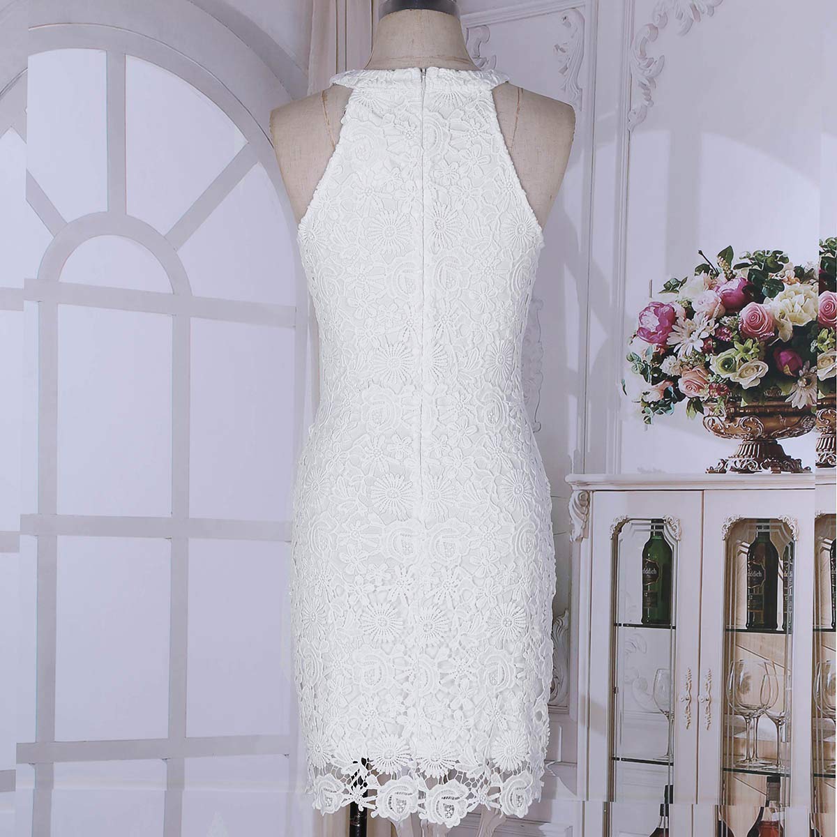 Elegant Women's Halter Neck Cocktail Dress - Sleeveless Floral Lace Bodycon Midi Dress for Bridesmaid, Wedding & Party | Perfect for Evening Events, Prom, Date Night & Special Occasions