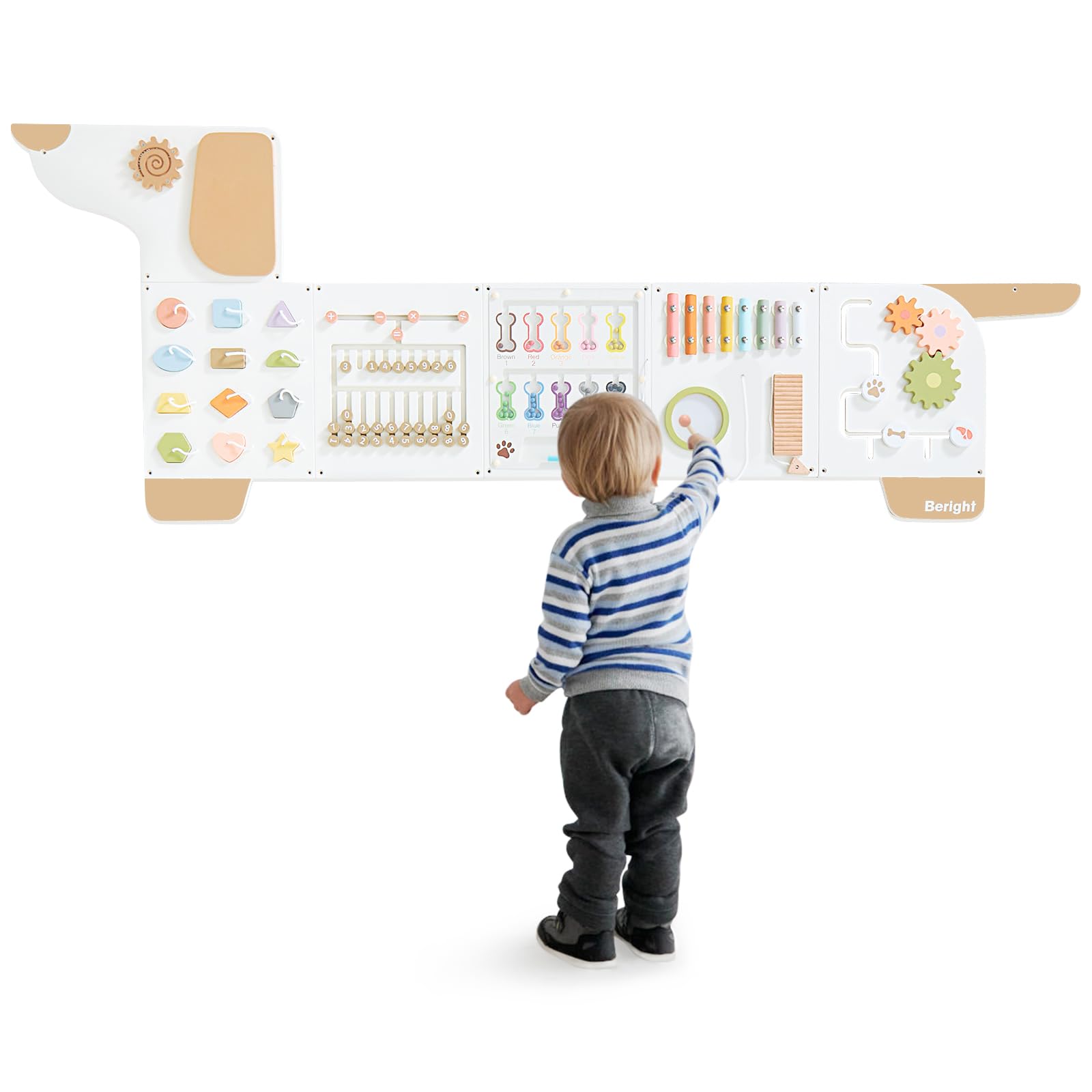 Beright Dog Activity Wall Busy Board Panels - Montessori Sensory Toys for Toddlers, Learning Activity Center for Kids - Perfect for Playrooms & Daycare Centers (White) | Enhance Fine Motor Skills & Cognitive Development