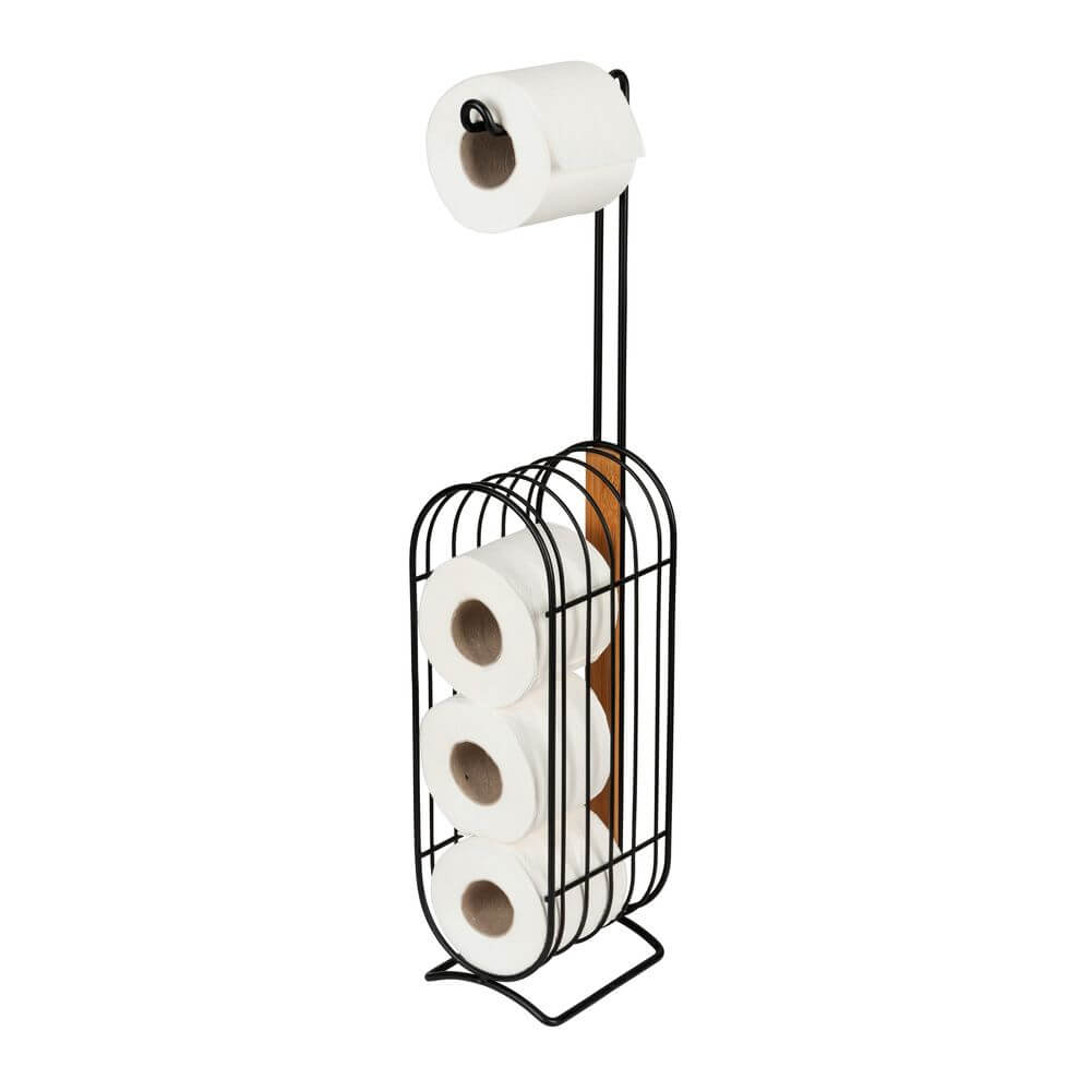 Bamboo Freestanding Toilet Paper Holder and Dispenser - Sturdy Bathroom Tissue Stand for Home, Office, or RV Use