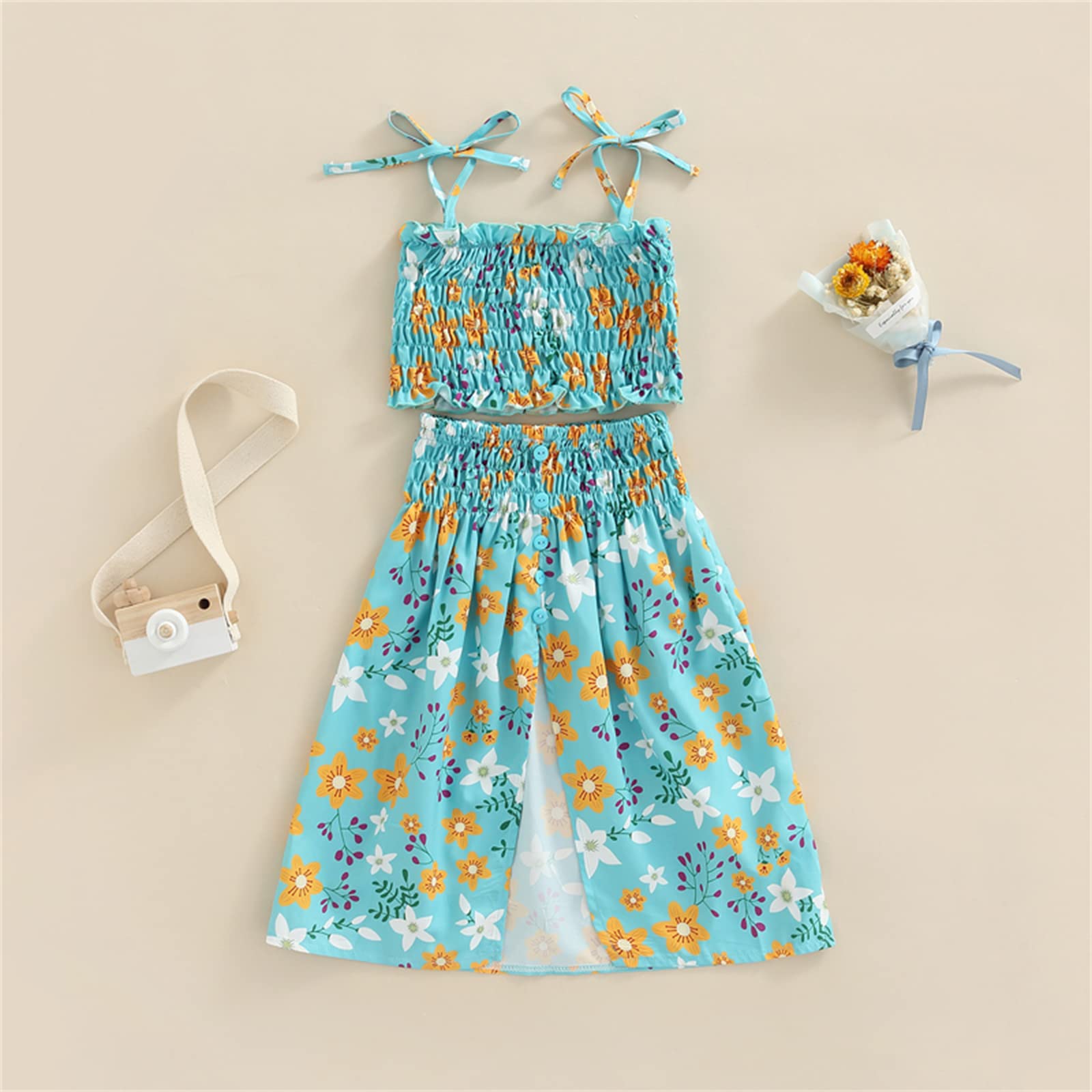 Toddler Baby Girl Summer Outfit Set - Ruffle Strap Crop Top & High Waist Floral Maxi Skirt | Playtime, Beach & Party Wear