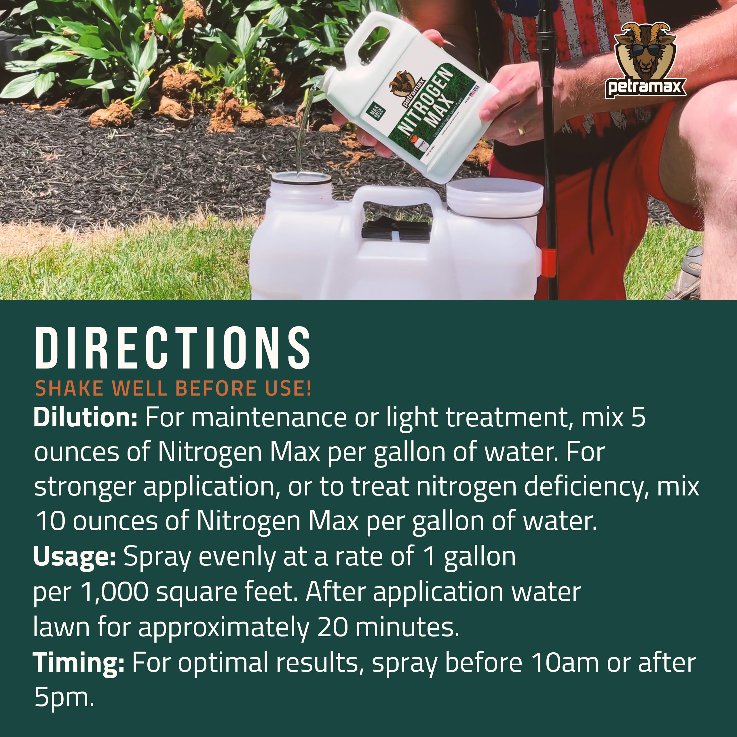 Petramax 28-0-0 NPK Liquid Nitrogen Fertilizer - 32oz Lawn Food for Spring & Summer, Easy Spray Application for Deep Green Grass - Slow Release High Nitrogen Turf Builder - Perfect for Home Lawns, Golf Courses & Sports Fields