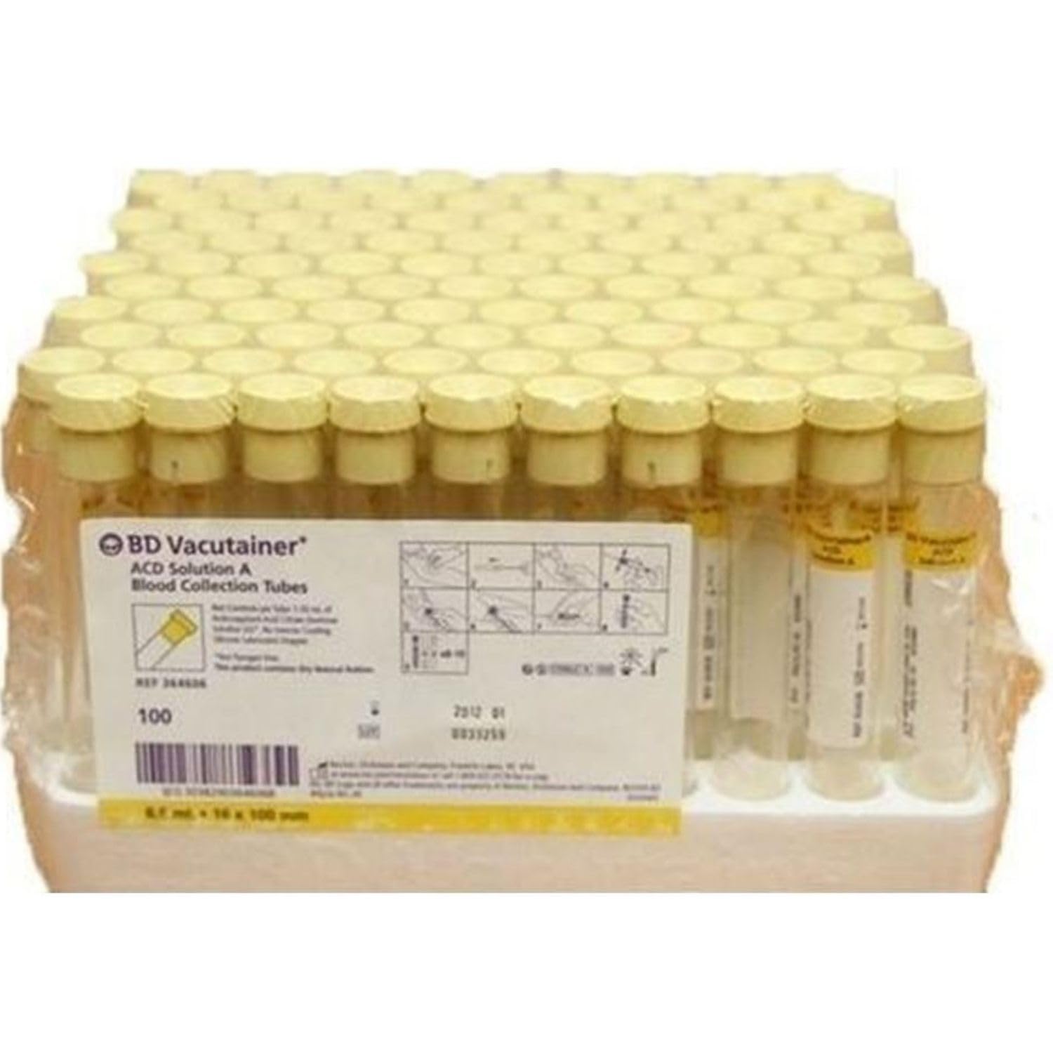 Becxton Dickinson Yellow Glass Tube - 100 Units - Laboratory Test Tubes for Medical, Scientific & Research Use