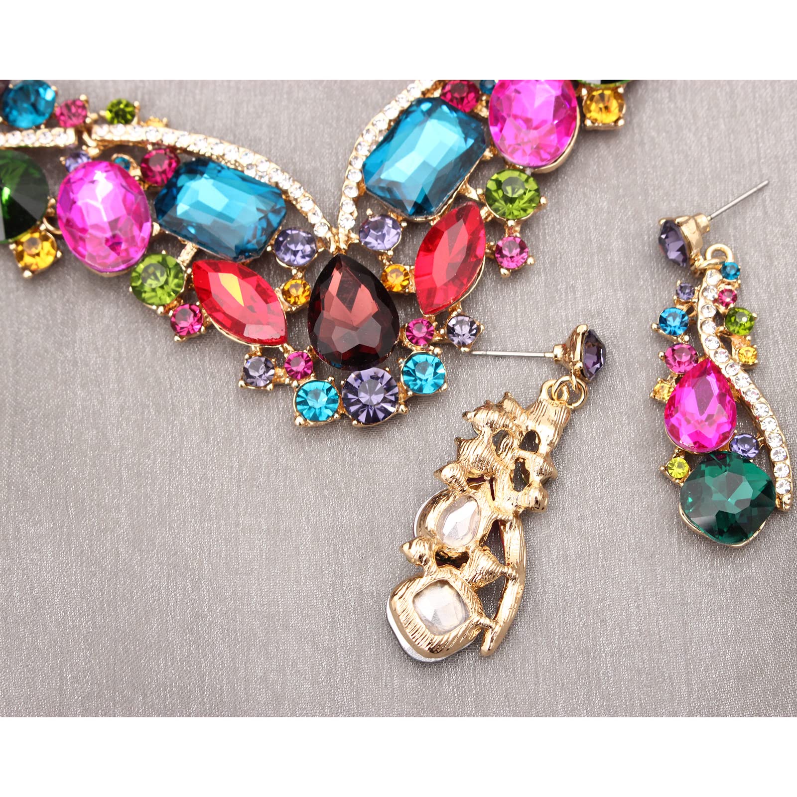 Elegant Rhinestone Crystal Teardrop Necklace and Dangle Earrings Set for Women - Fashion Statement Jewelry Gift for Party, Wedding & Special Occasions