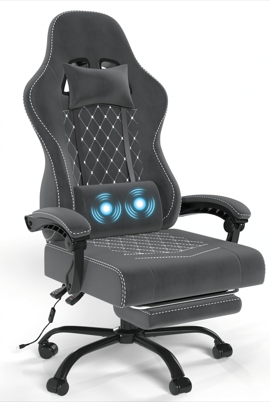 Devoko Ergonomic Gaming Chair with Lumbar Support & Footrest - 360° Swivel, 150kg Weight Capacity, Dark Gray - Perfect for PC Gaming, Office Work & Home Use