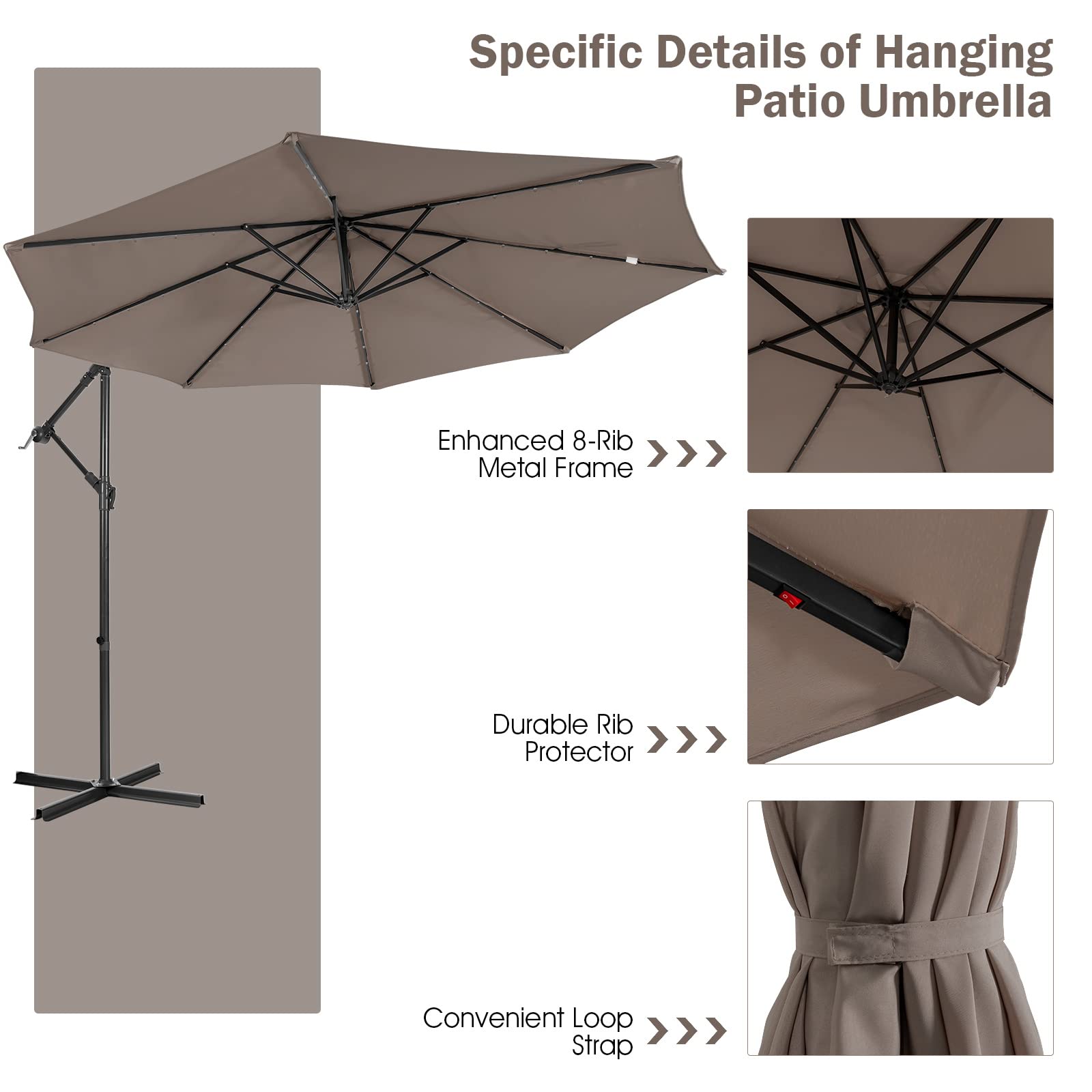 Giantex 10ft Solar LED Patio Umbrella with Tilt for Pool & Outdoor