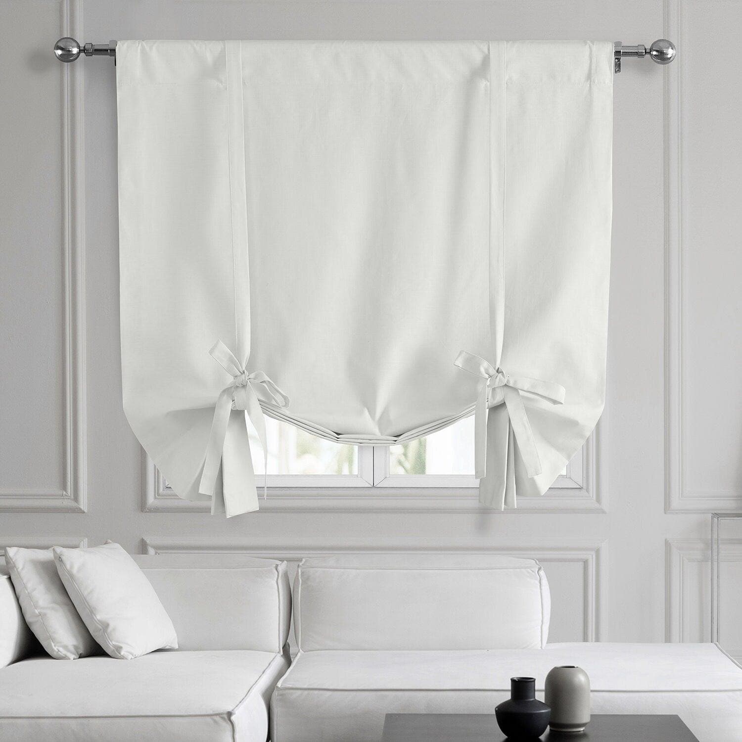 Prime White Dune Textured Solid Cotton Room Darkening Tie Up Window Shade - Blackout Curtain for Bedroom, Living Room & Nursery - Light Blocking, Noise Reducing Window Treatment