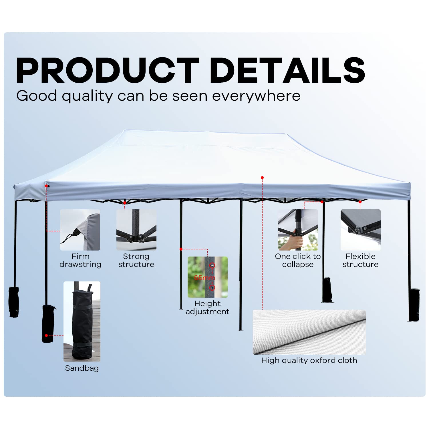 10x20 Pop Up Canopy Tent - Portable Instant Sun Shade Gazebo with Carry Backpack for Outdoor Events, Weddings, Camping & Picnics | Easy Setup Party Shelter for Garden, Beach & Backyard Gatherings (White)