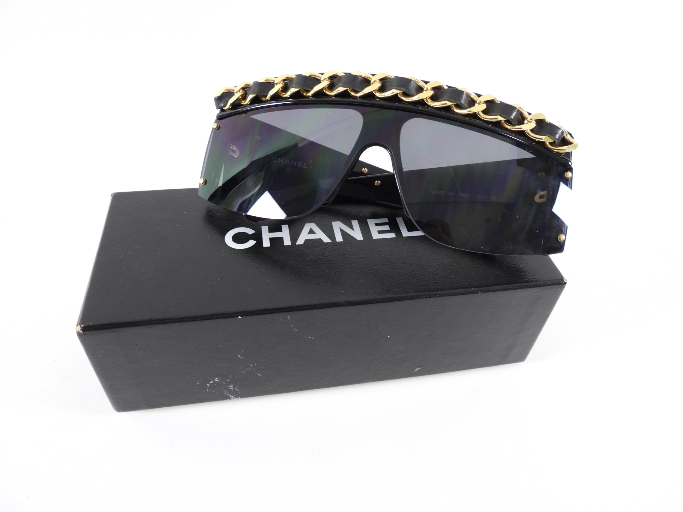 Vintage Chanel AW 1992 Braided Chain Shield Sunglasses Model 0026 - Luxury Retro Fashion for Women, Perfect for Beach, Travel & Summer Outfits