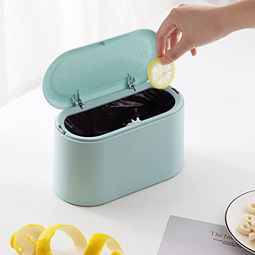 MONGTINGLU Mini Trash Can with Lid - Small Removable Plastic Waste Basket, Pop-Up Countertop Garbage Bin for Bathroom, Office, Kitchen, Desk & Table | Compact Dustbin for Lint, Paper Scraps & Daily Trash (Light Blue)
