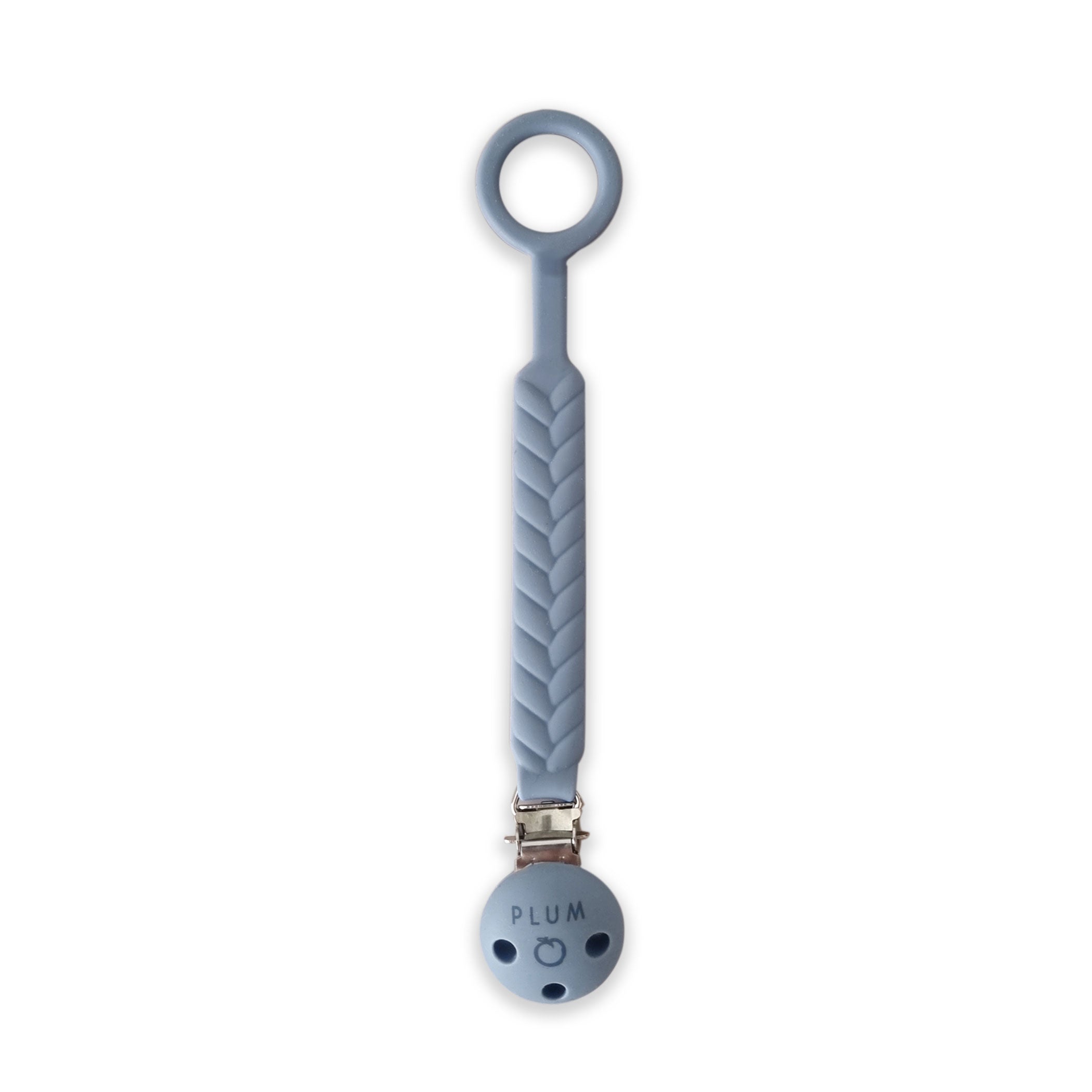 PLUM Silicone Soother Connector - Steel Blue | Baby Pacifier Holder Clip for Stroller, Car Seat & Diaper Bag | Secure & Safe for Infants & Toddlers