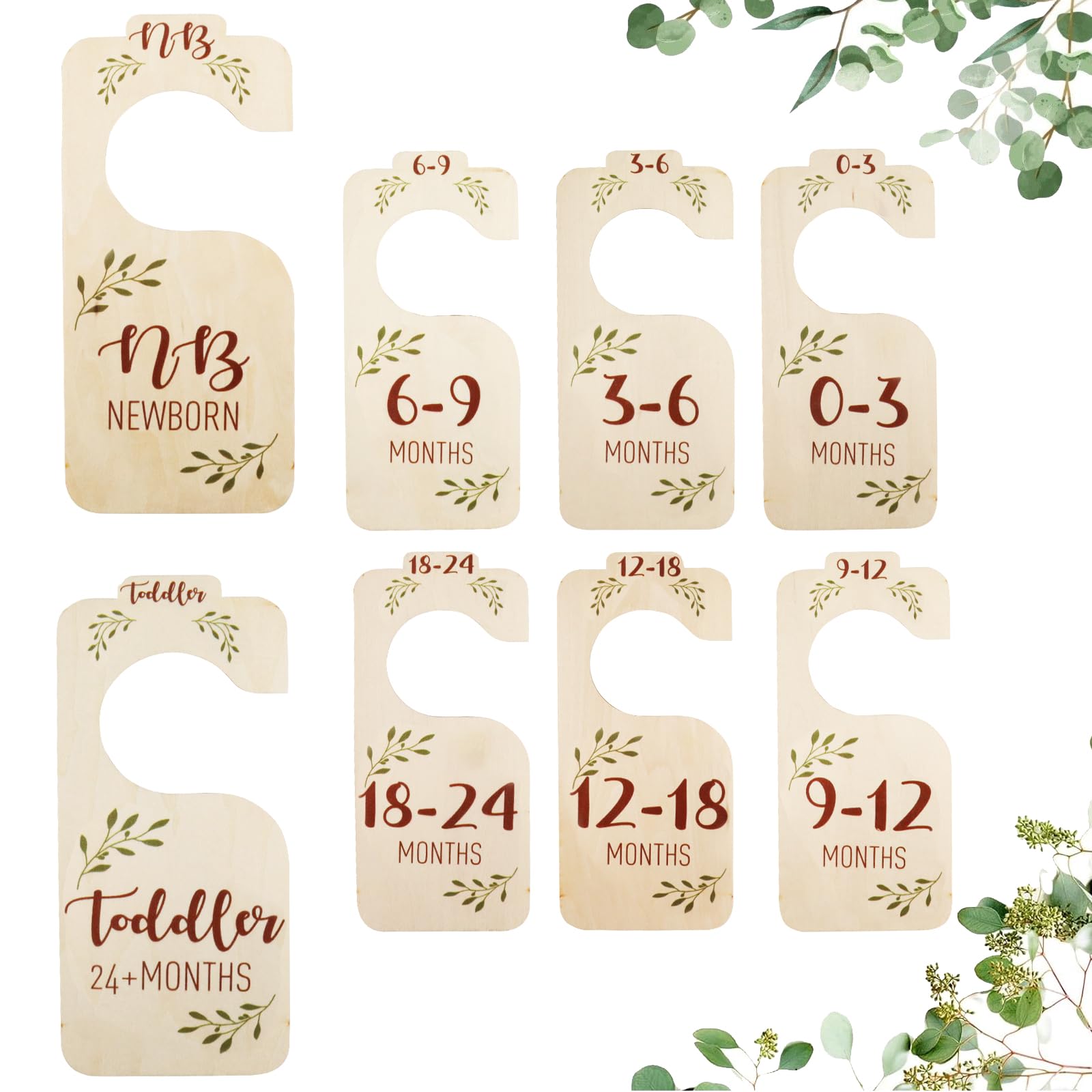 Boho Baby Closet Dividers - 8 Pack Wooden Baby Closet Organizers with Double-Sided Size Labels (NB to 24M) - Nursery Clothes Hangers & Adorable Nursery Decor for Baby Girl & Boy Wardrobes - Perfect for Baby Showers, Newborn Gifts & Nursery Organization