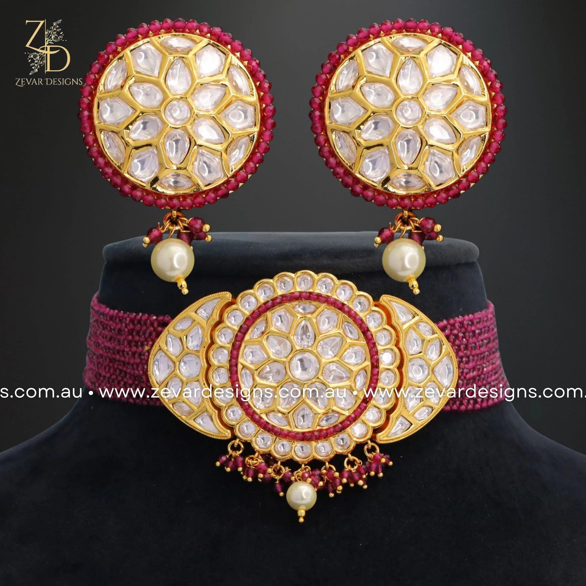 Elegant Kundan Polki Red Choker Necklace Set for Women - Perfect for Weddings, Parties & Festive Occasions