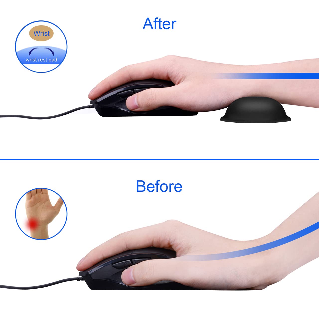 JIKIOU 2 Pack Memory Foam Mouse Wrist Rest Pad - Ergonomic Hand Support Cushion with Anti-Skid Rubber Base for Pain Relief - Perfect for Gaming, Office, Computer & Laptop Use (Black) - Ideal for Long Hours of Typing and PC Gaming Comfort