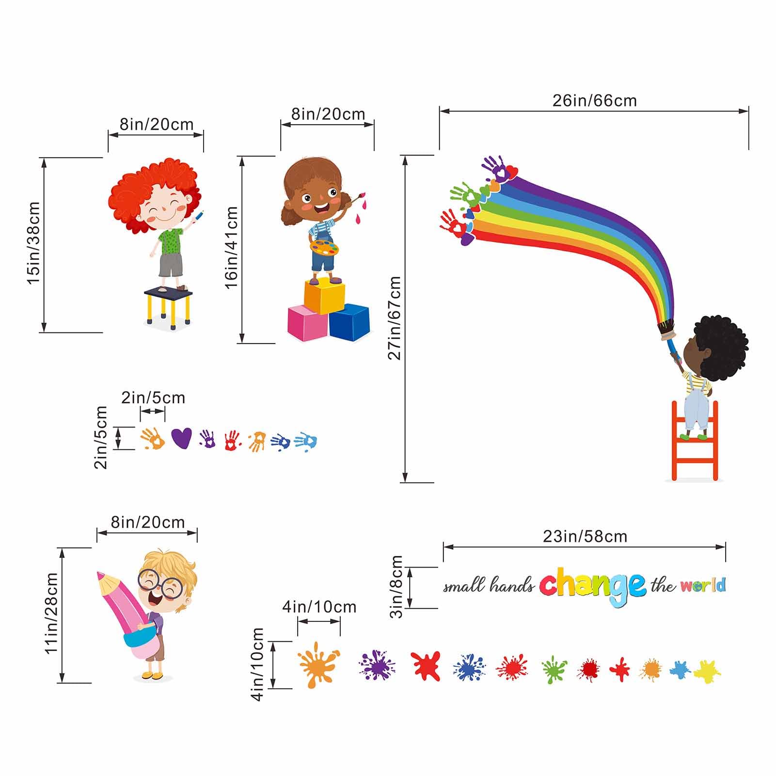 PinkEleph Small Hands Change The World Wall Stickers - Inspirational Quotes Rainbow Wall Decals for Kids Room, Nursery, Classroom, School, Daycare & Library - Motivational Playroom Wall Decor for Children's Education & Creativity